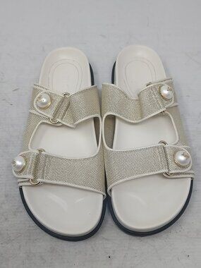 Jimmy Choo White Pearl Fayence Metallic Mesh Slide Sandal
